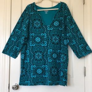 All American Comfort Woma’s 3X Teal & Black Top 3/4 Sleeve